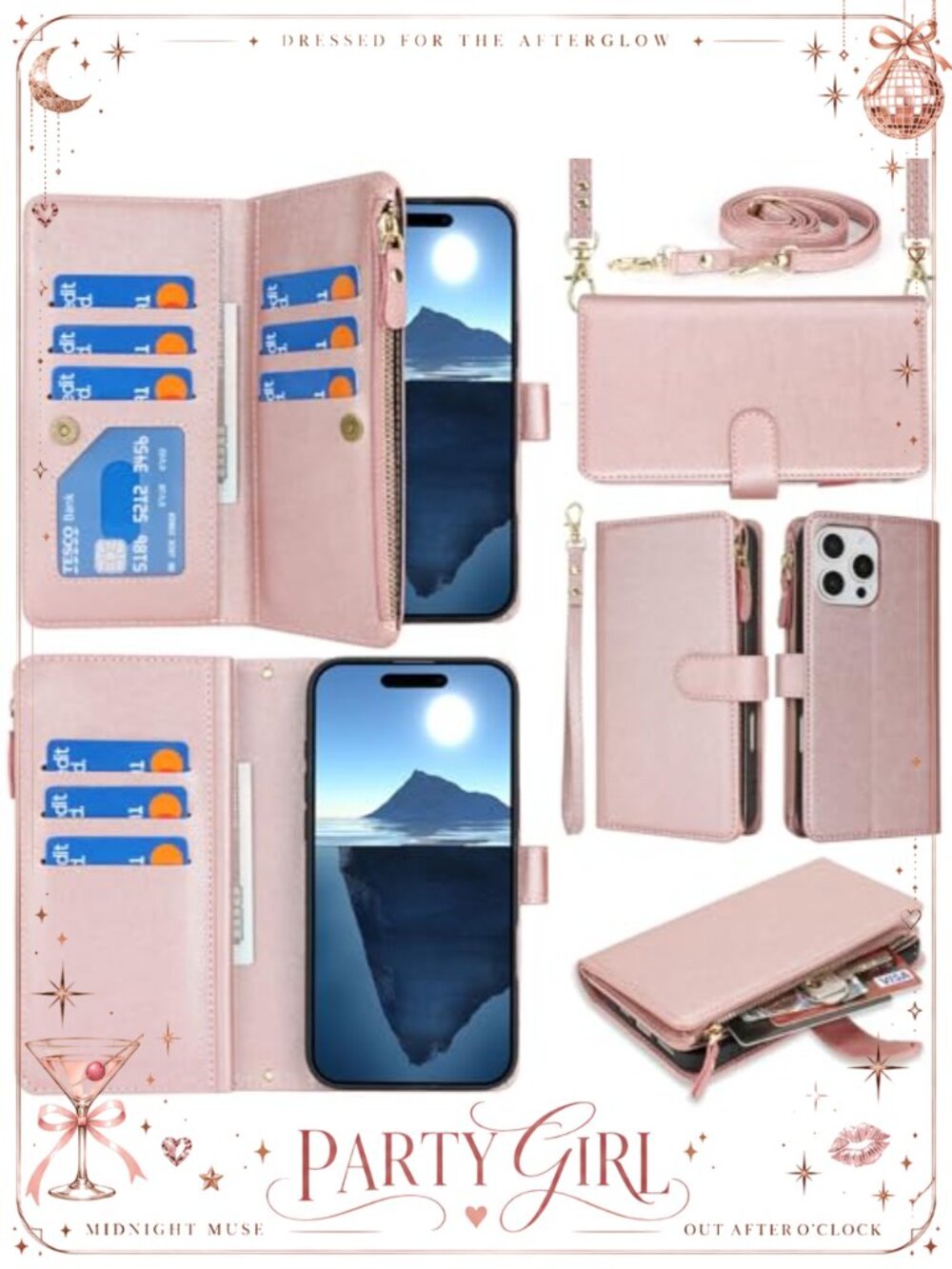 Crossbody Phone Wallet Case for iPhone 16 Pro Max 6.9" with Strap & Card Slots
